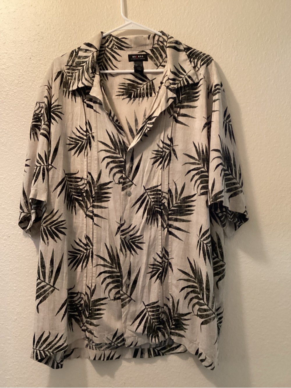 Axcess Beige Hawaiian Shirt with Black and Dark Green Palm Print